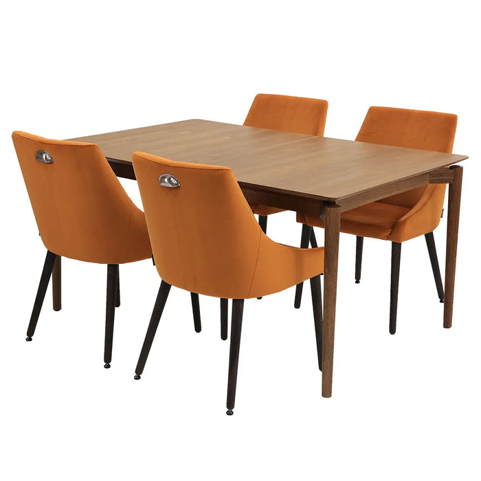Odense  Ruokapöytä 100 x 150 + 40 cm tammi/teak + 4 tuolia Elegant-kankaalla pohjanmaan