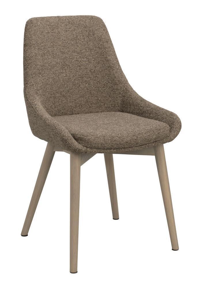 Denley-tuoli, tumma beige kangas/valkopestyt tammijalat
