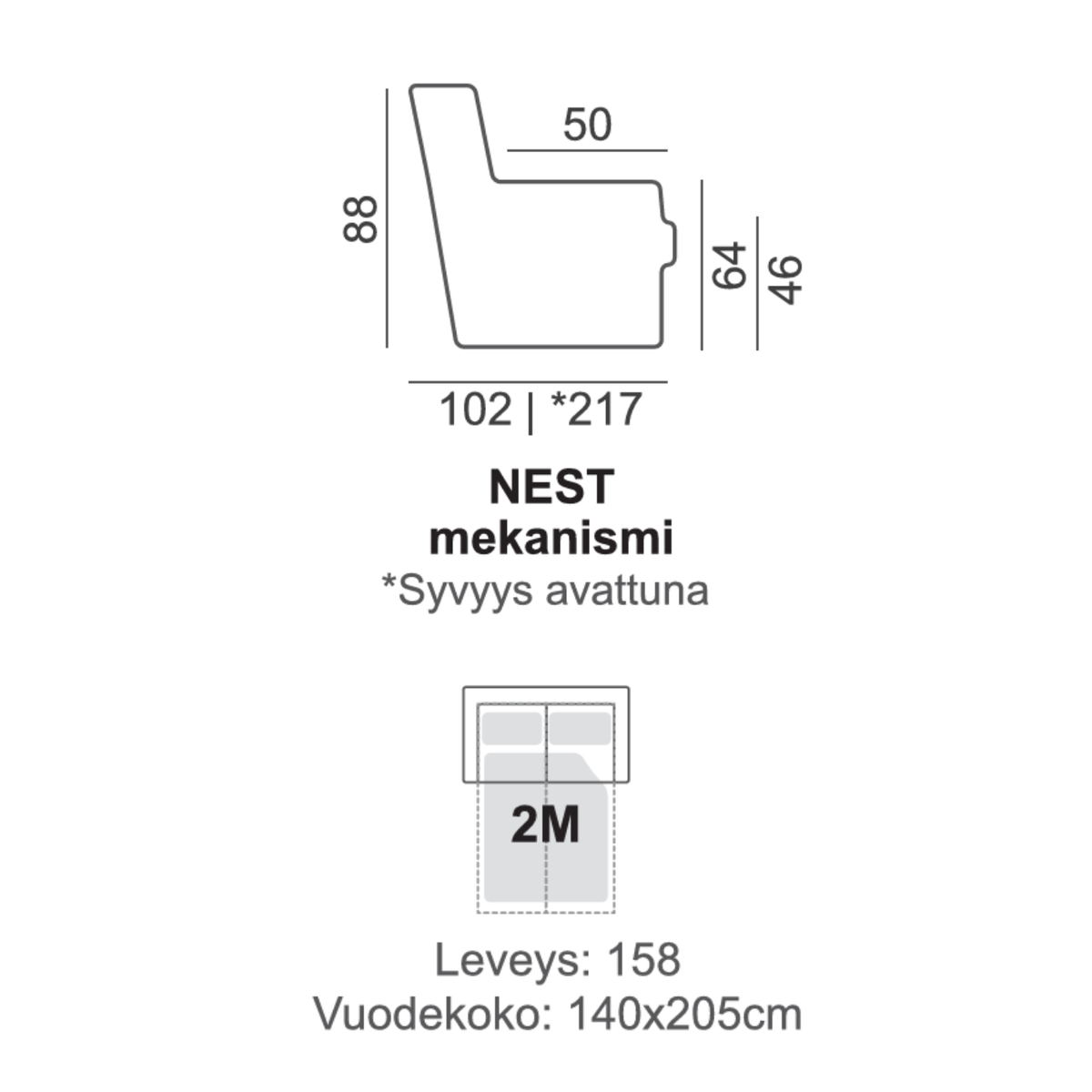Chic 2h-vuodesohva 158 cm