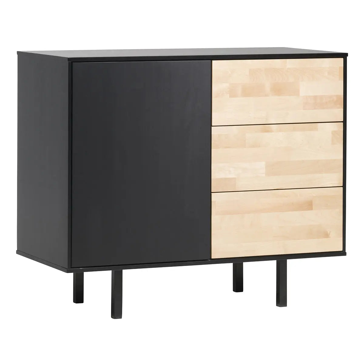 Frame Senkki 90 cm, 1-ovella ja 3 laatikolla koivu/musta Isku Stage