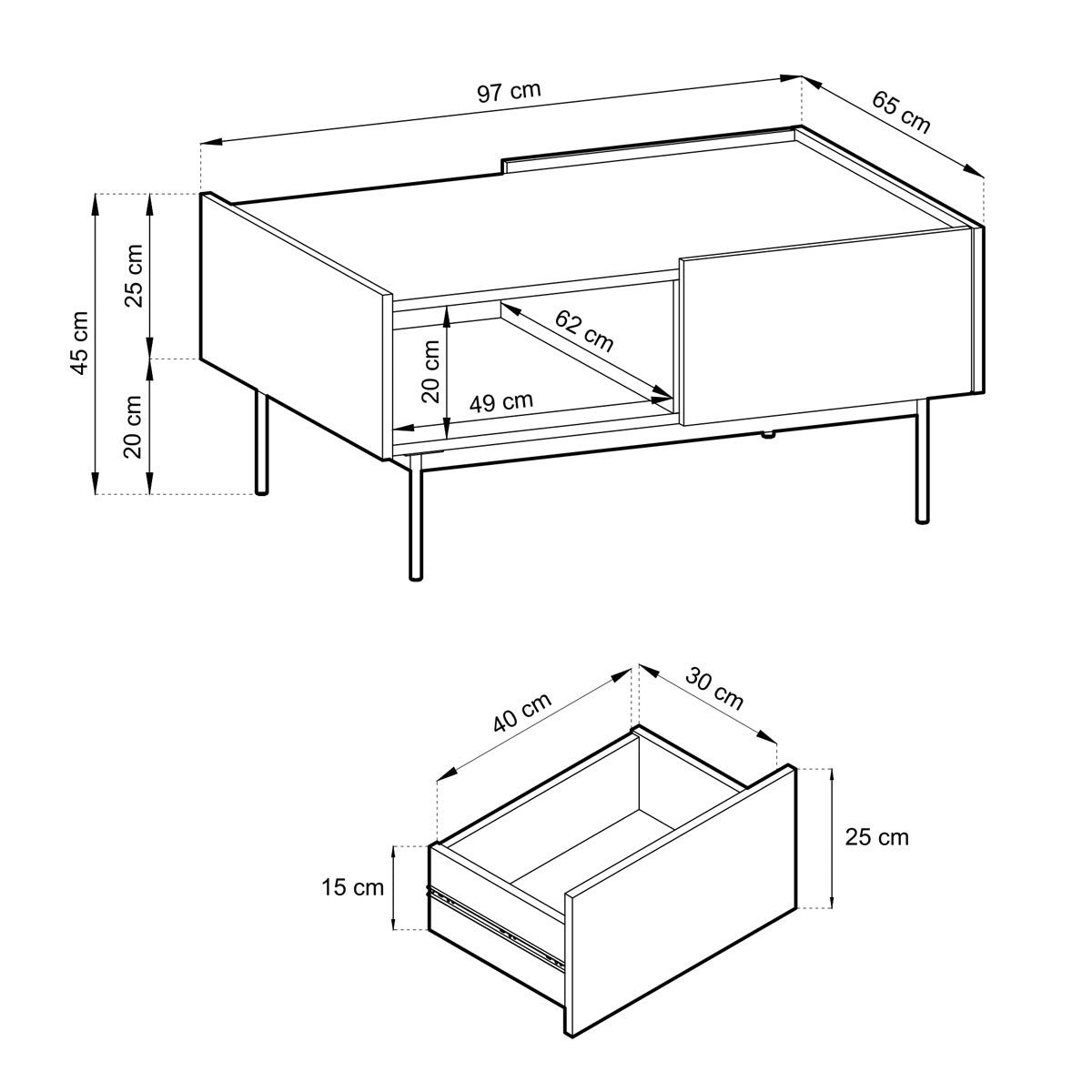 Puuteri sohvapöytä 97x65 cm