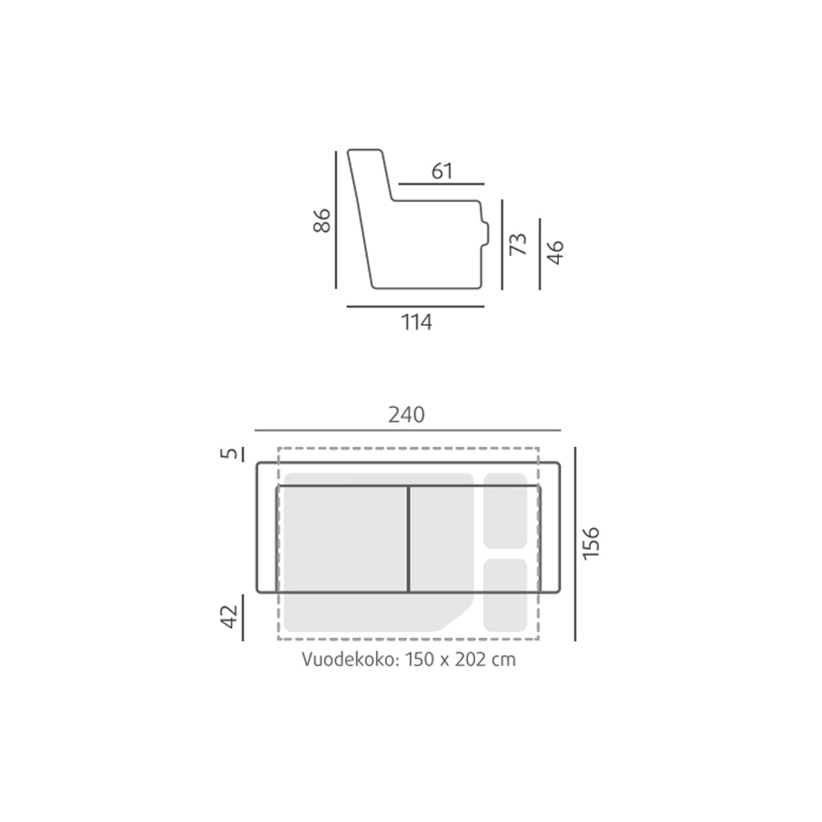 Bliss 3h vuodesohva 240 cm, Cloud-kangas