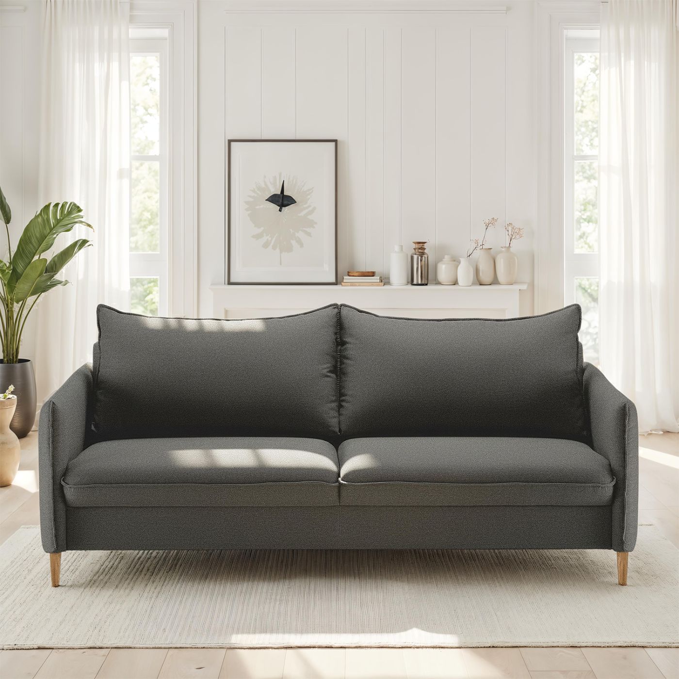 Chic 3h-sohva, Fun 481 harmaa-kangas, tammijalat