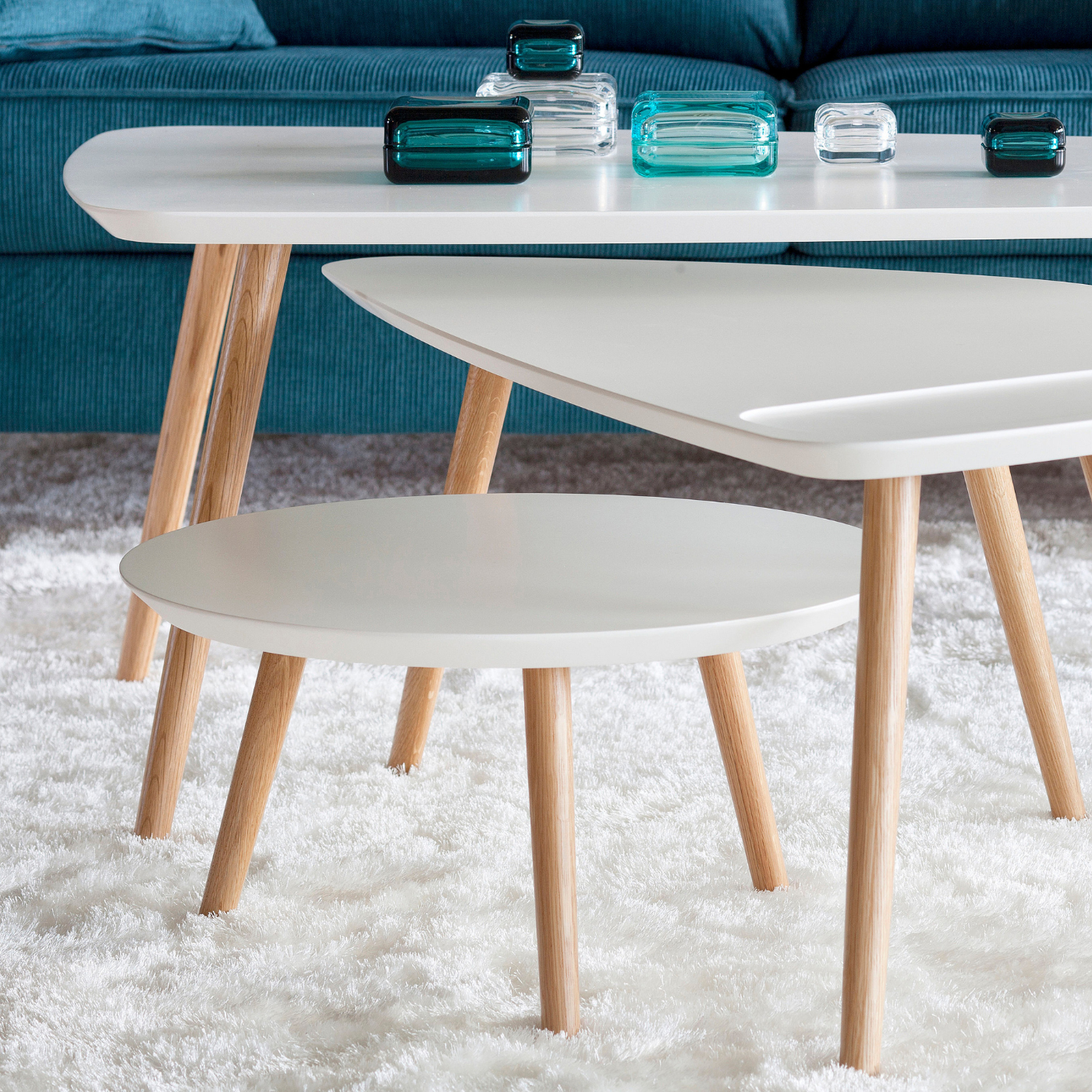 Diva sohvapöytä Ø 50 cm, valkoinen/tammi