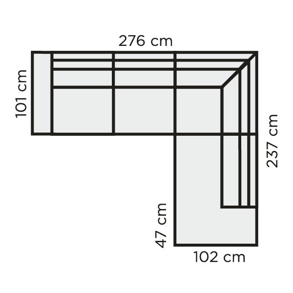 Joy 2,5h-avokulmasohva 276x237 cm, leveät käsinojat, Atlantic-kangas
